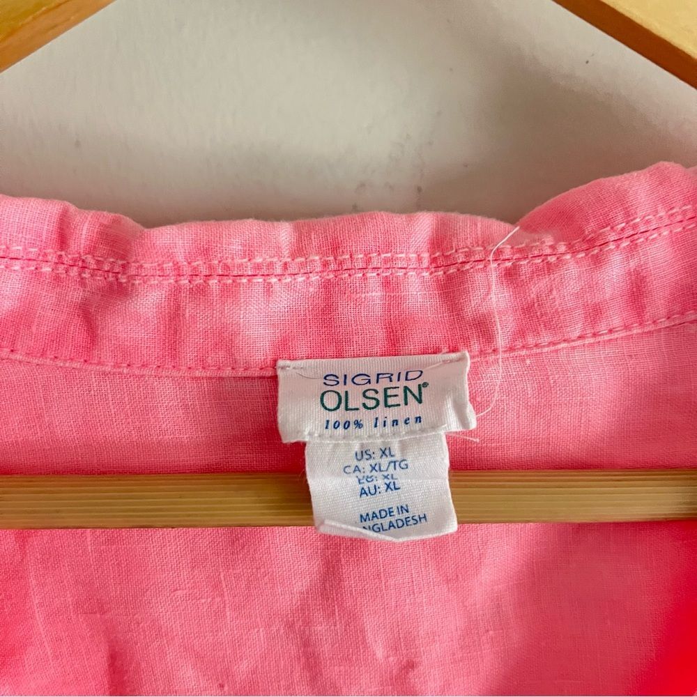 Sigrid Olsen 100% Linen Tunic Top Size L Pink Drawstring Side Lightweight Beachy - Picture 5 of 7